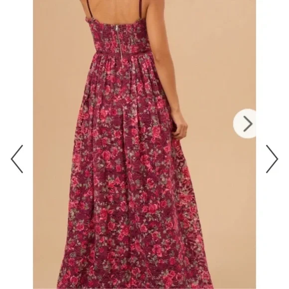 Altar’d State Liora Floral Maxi Dress Burgundy Lace Floral Corset Ribbon SZ XS - Picture 4 of 11